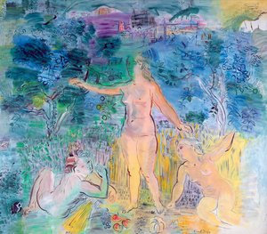 Seines forløb: From Rouen to Le Havre, venstre panel af et triptykon (olie på lærred) af Raoul Dufy