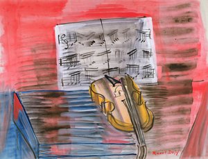 Den gule violin (gouache og blyant på papir) af Raoul Dufy