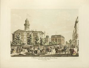 N. W. Corner af LaSalle og Randolph, Chicago, viser Court House Square i år 1864