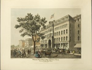 Washington Street mellem State og Dearborn, Chicago, viser Crosbys operahus i år 1864