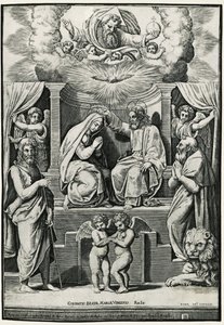 Kroning af Jomfru i nærværelse af Johannes Døberen og Sankt Hieronymus af Raphael (1483 1520) (after)
