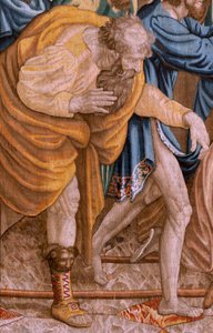 flamsk gobelin. Serie Apostlenes Gerninger. Saint Paul og Saint Barnabas i Lystra (San Pablo y San Bernabé en Lystra). 8. stof i serien, den blev delt i to for at tilpasse den til rummet. Model tegneserie af Rafael Sanzio. 1519. Fabrik Jan Raes af Raphael