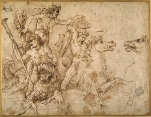 Battle of the Tritons, efter Andrea Mantegna (pen & brunt blæk på hvidt papir) af Raphael