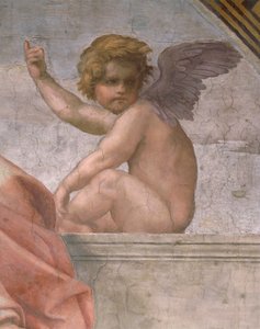 Putto portrætterer tro, detaljer om kardinal og teologiske dyder og loven