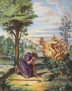 Moses og den brændende busk (farve litho) af after Raphael