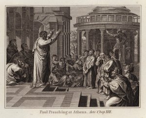 Raphael tegneserie: Paul prædiker i Athen, Apostlenes Gerninger, Kap XVII (gravering) af after Raphael