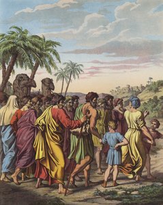 Israelitternes tilbagevenden fra deres fangenskab i Babylon (farve litho)