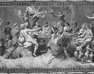 The Banket of the Gods, loftmaleri af Amor og Psykes frieri og ægteskab (fresco) (s/h foto) (detalje af 57688)