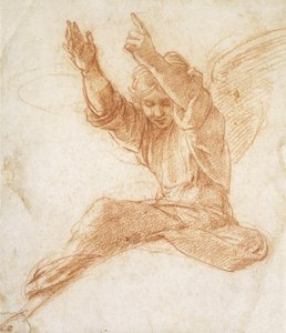 En engel (rødt kridt på råhvidt papir) af Raphael