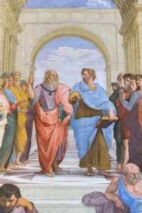 Aristoteles og Platon: detalje fra Skolen i Athen i Stanza della Segnatura