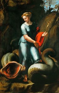 Margaret af Antiochia af Pisidia (eller Saint Marine, Marina) (død omkring 305) - Saint Margaret - Rafael (Raffaello Sanzio da Urbino) (1483-1520). Olie på træ, ca 1518. Mål: 191,3x123 cm. Kunsthistorisk Museum, Wien af Raphael