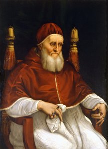 Portræt af pave Julius II (1503-1513). Maleri af Raphael (Raffaello Sanzio). Firenze, Uffizi-museet. af Raphael