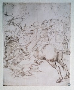St George and the Dragon - Tegning, ca. 1505 af Raphael