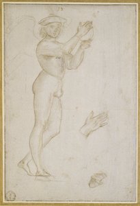 Studie af en ung mand, der laver musik (sølvspids, forhøjet med kropsfarve, på et bleg stengrå præparat) af Raphael
