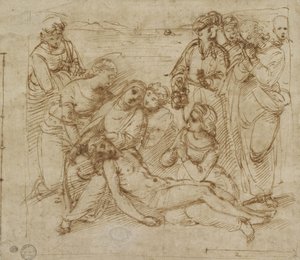 The Lamentation (pen og brunt blæk på hvidt papir) af Raphael