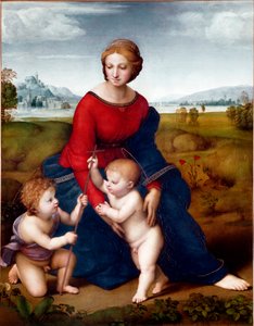 The Virgin in the Prairie eller Madonna of the Belvedere Maleri af Raphael (Raffaello Sanzio 1483-1520) 1506 Søn. 113 X 88 cm Vienna Kunsthistorisches Museum af Raphael