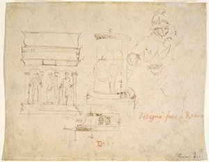 Arkitektoniske detaljer og en soldat [verso] af Raphael