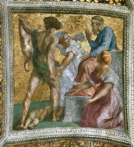 The Judgment of Solomon Ceiling Fresco in Stanza della Segnatura, ca 1510-1511. af Raphael