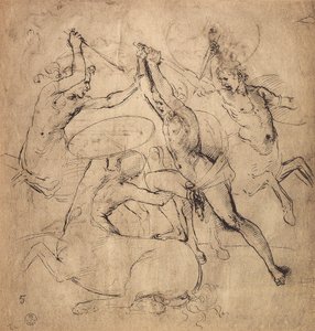 Herkules dræber kentauren; tegning af Raphael. Kabinet for tegninger og tryk, Uffizi Gallery, Firenze af Raffaello Sanzio Raphael