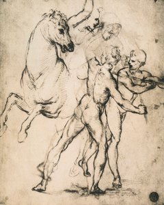 Mandlige nøgenbilleder med en hest; tegning af Raphael. Gallerie dellAccademia, Venedig af Raffaello Sanzio Raphael