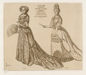 Hofkostumer. Marie Anne de Baviere, Dauphine af Frankrig, gift med søn af kong Ludvig XIV. Efter kunst i Bonnarts samling. af Raphael Jacquemin
