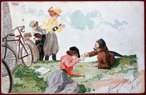 Landsfest: Picnic og cykling - illustration af R. Kirchner, v.1900