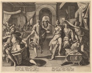 Sardanapalus blandt konkubinerne af Raphael Sadeler I after Joos van Winghe