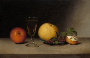 Stilleben med æbler, sherry og tekage, 1822.