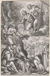 Kristus og Jomfru Maria viser sig for den hellige Frans og hans orden af Raphaël Sadeler (I)