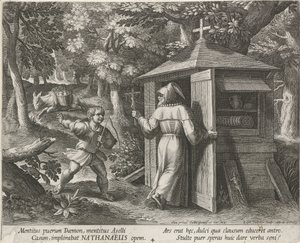 Saint Bartholomew som Eremit Eremitter (serietitel) Oraculum Anachoreticum (serietitel) af Raphaël Sadeler (I)