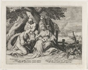 Hellig familie med Saint Catherine og Saint Sebastian Saint Catherines mystiske ægteskab af Raphaël Sadeler (I)