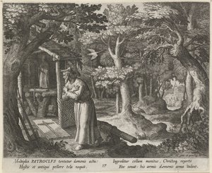 Saint Patroclus af Néris som eneboer Eremitternes dydige liv (serietitel) Trophaeum vitae solitariae (serietitel) af Raphaël Sadeler (I)