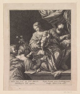 Hellig familie med to engle af Raphaël Sadeler (I)