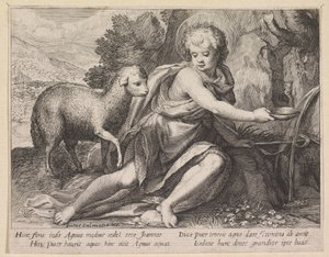 Johannes Døberen som ung mand ved en brønd af Raphaël Sadeler (I)