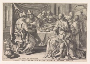 Maria Magdalene vasker Kristi fødder af Raphaël Sadeler (I)