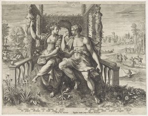 Sanguinsk temperament Sanguineus (titel på objekt) Vier temperamenten (serietitel) af Raphaël Sadeler (I)