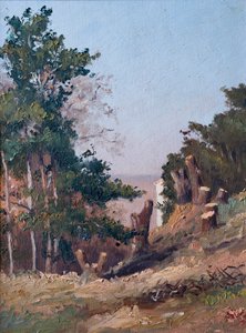 Fældede træer, i baggrunden, estauire de la Gironde (olie på træ)