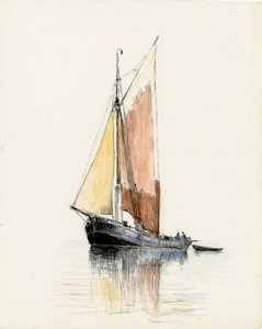 Gabare ved Girondes flodmunding (gouache, kul og blyant på papir) af Raymond Bonnefon