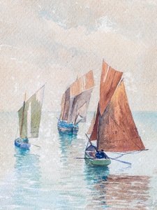 Gondoler på Girondes flodmunding (akvarel) af Raymond Bonnefon