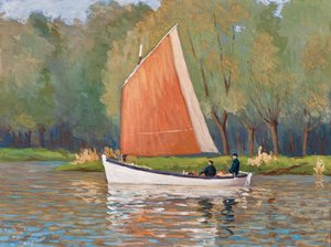 To fiskere på en jolle, Gironde-flodmundingen (gouache på papir) af Raymond Bonnefon