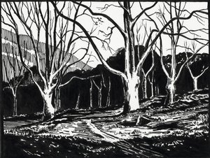 Skov om vinteren (linoleumssnit) af Raymond Bonnefon