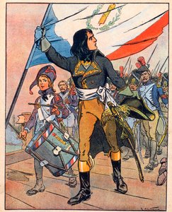 Første italienske felttog: Napoleon Bonaparte (1769-1821) i slaget ved Arcole-broen, november 1796" fra "Nos-Gloires-Nationales" ca. 1920 (kobberstik). af Raymond de la Neziere