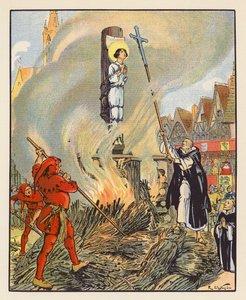 Supplice De Jeanne A Rouen (farvelitografi)