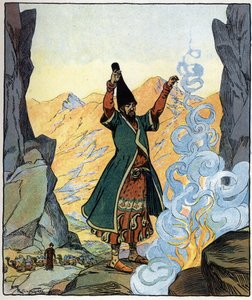Dervish-munken tænder ild og drysser den: illustration til fortællingen 