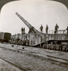 16 tommer jernbanekanon som pulveriserede Hindenburglinjen, Første Verdenskrig, Frankrig, 1917-1918.