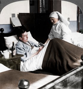 En soldat skriver et brev på hospitalet, Første Verdenskrig, 1914-1918