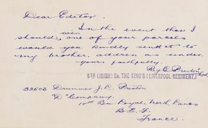 Brev til redaktøren, 1914-18 af Reg G. Preston