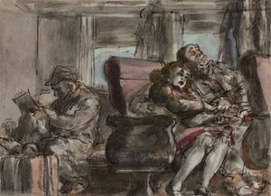 Passagerer i en togvogn (akvarel, blæk og blyant på papir) af Reginald Marsh