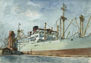 Dampskib og slæbebåd af Reginald Marsh