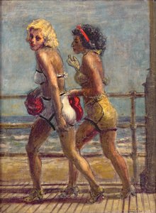 To piger på strandpromenaden (tempera på lærred) af Reginald Marsh